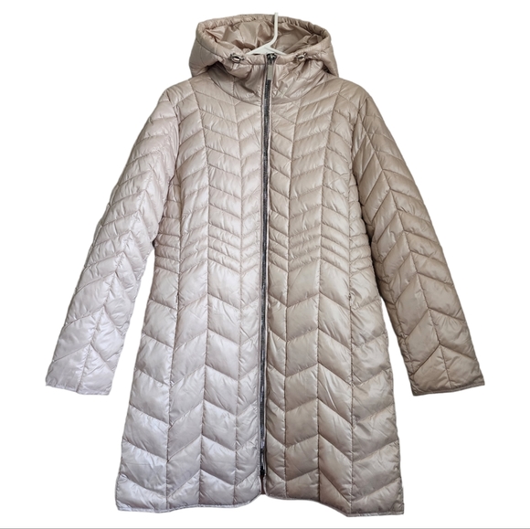 Kenneth Cole New York Hooded Chevron Quilted Puffer Coat Sz L - Picture 3 of 16